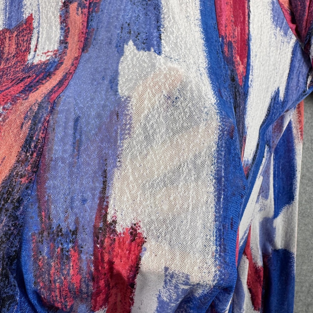 Ali Miles Cardigan Womens 2X Blue Pink Abstract Brushstroke Open Front Mesh - Picture 8 of 8